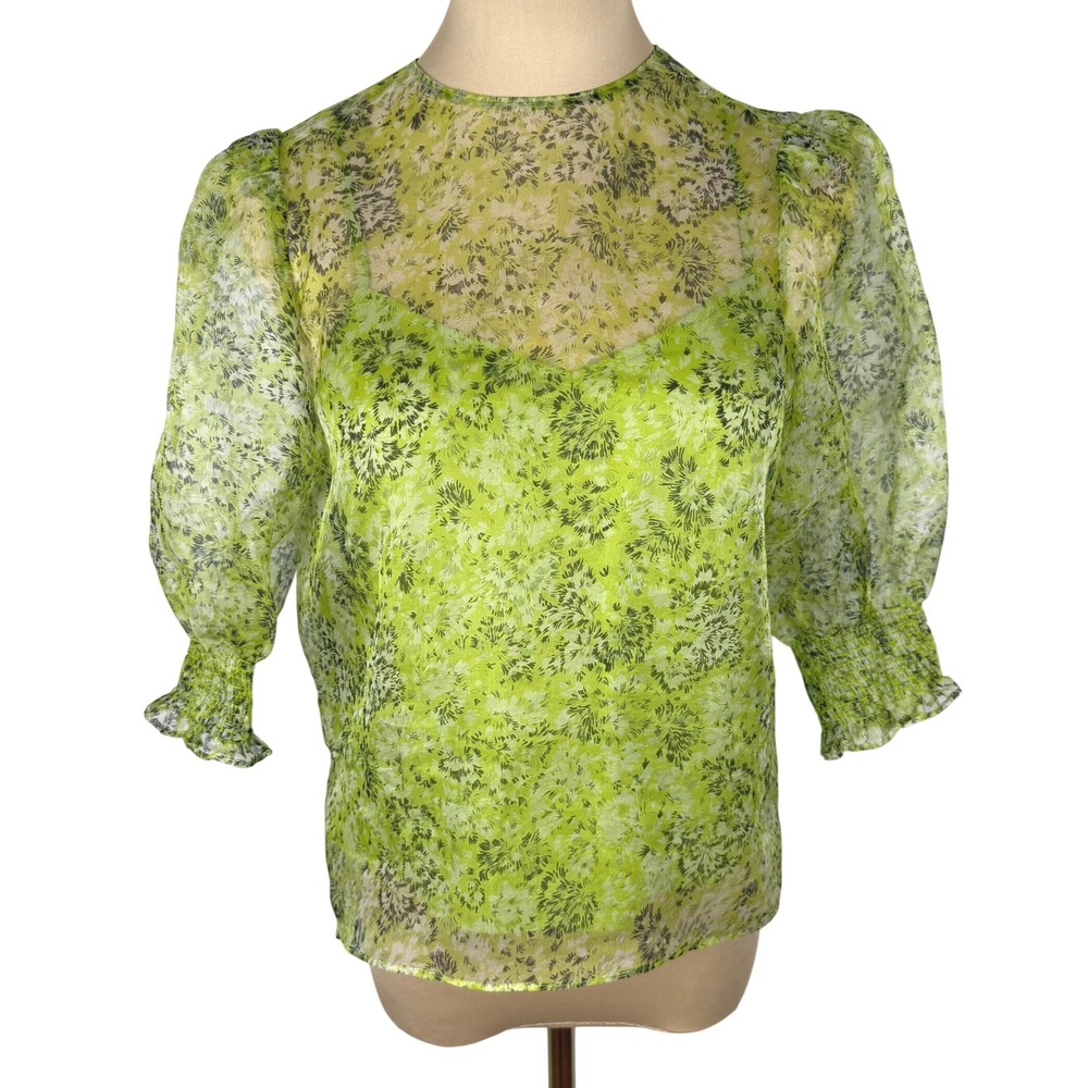 Cinq à Sept "Katerina" Dandelion Silk Organza Blouse & Camisole Set - Sz XS EUC